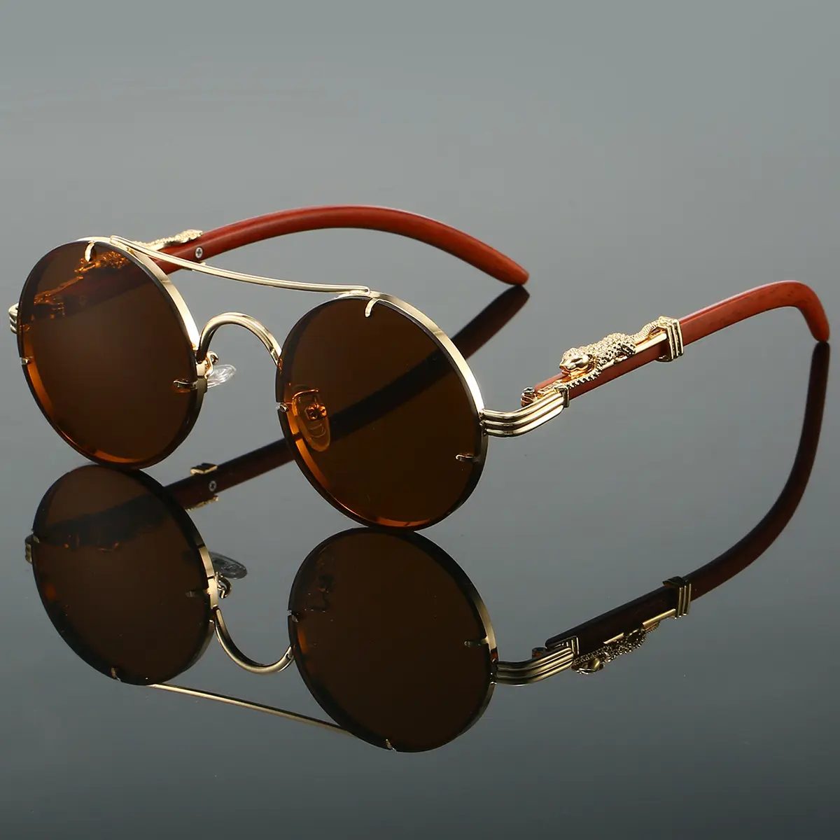 European & American Retro Double Bridge Leopard Head Cross-Border Sunglasses for Men Women