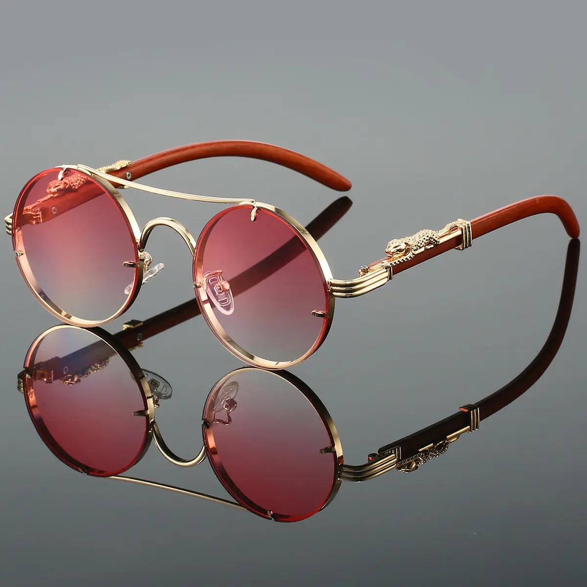 European & American Retro Double Bridge Leopard Head Cross-Border Sunglasses for Men Women