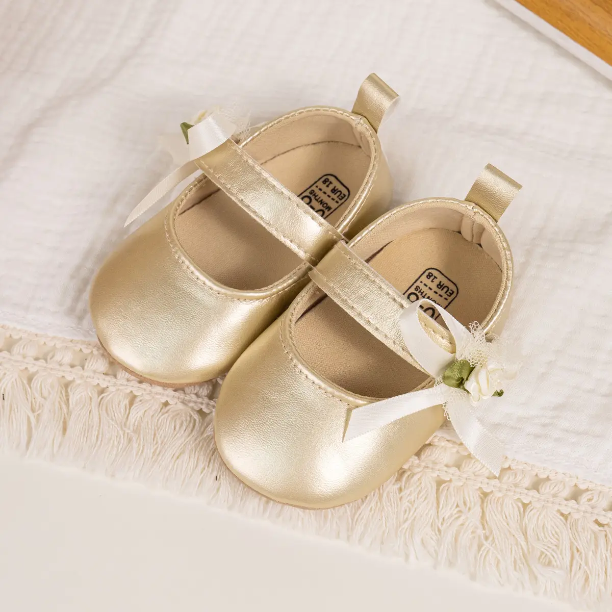 Princess Baby Shoes Gold Side Bow Velcro Non-Slip