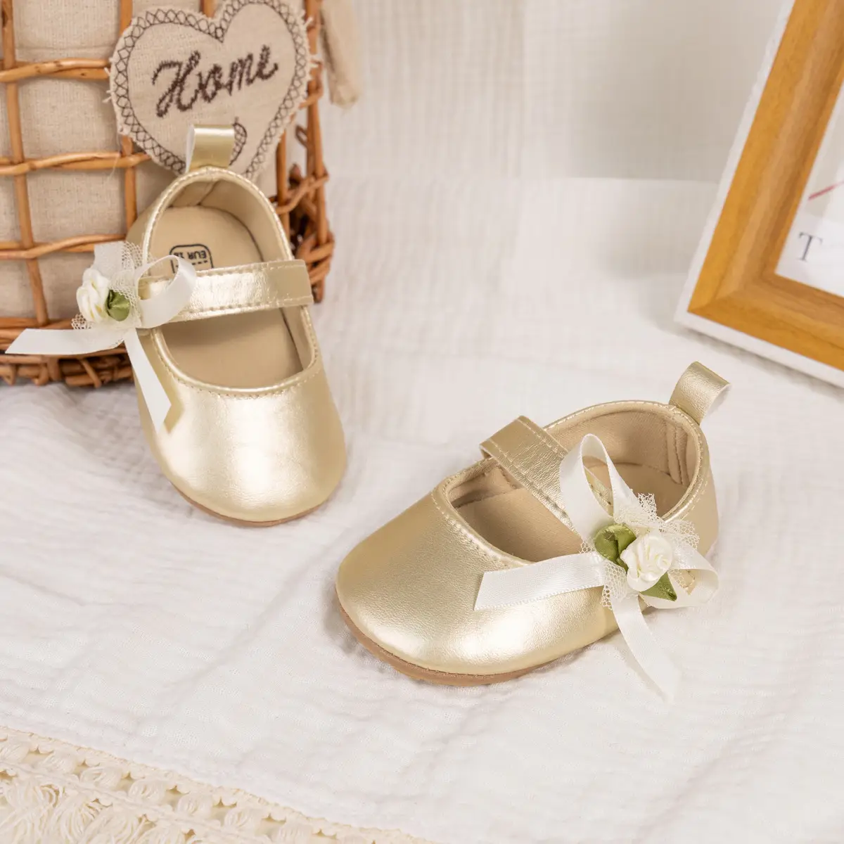 Princess Baby Shoes Gold Side Bow Velcro Non-Slip