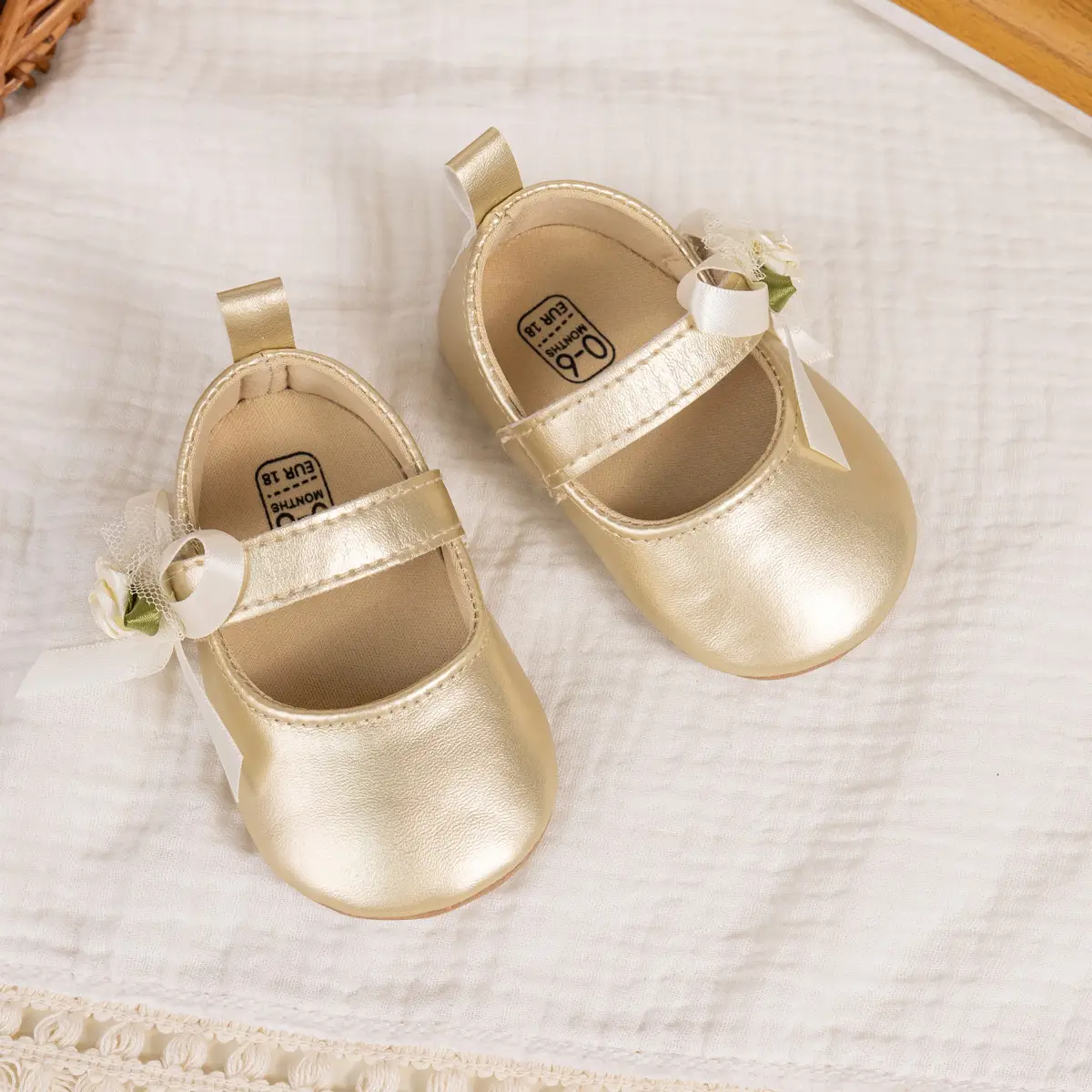 Princess Baby Shoes Gold Side Bow Velcro Non-Slip — feature 8