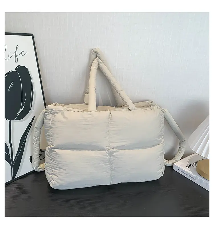 White Cotton Pillow Bag for Women Shoulder Carry - Image 2