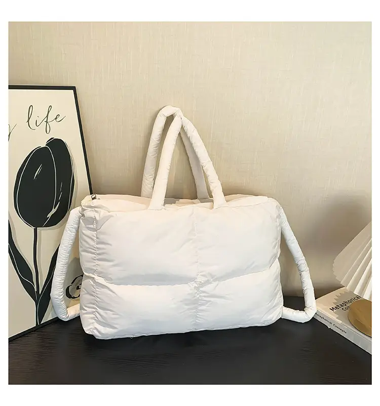 White Cotton Pillow Bag for Women Shoulder Carry - Image 8