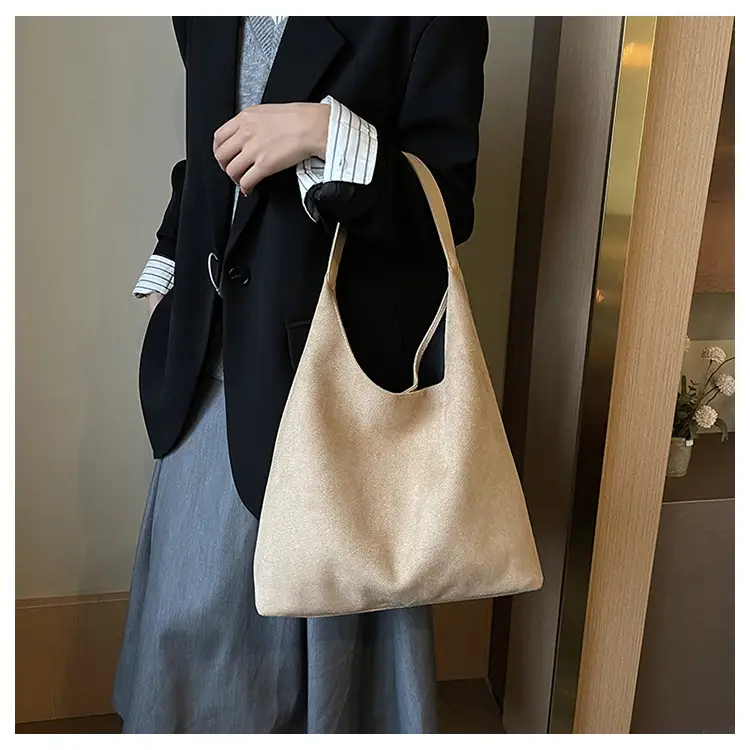 Women's Niche Suede Shoulder Bag Large Capacity Tan - Image 6