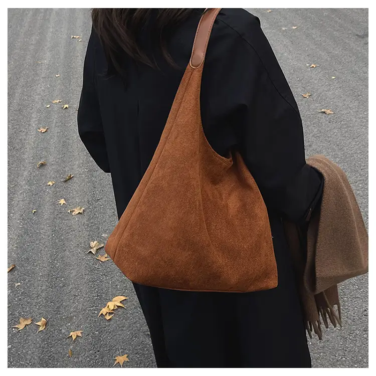 Women's Niche Suede Shoulder Bag Large Capacity Tan - Image 7