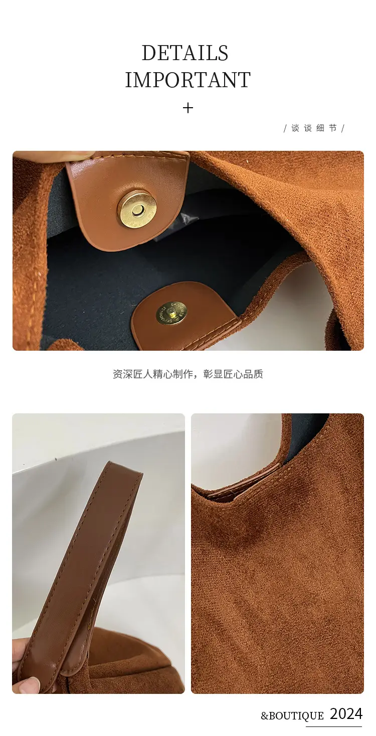 Women's Niche Suede Shoulder Bag Large Capacity Tan — feature 5