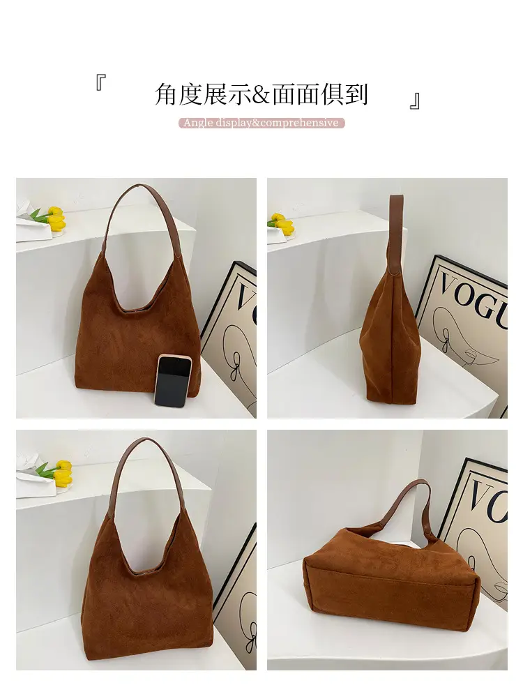 Women's Niche Suede Shoulder Bag Large Capacity Tan — feature 7