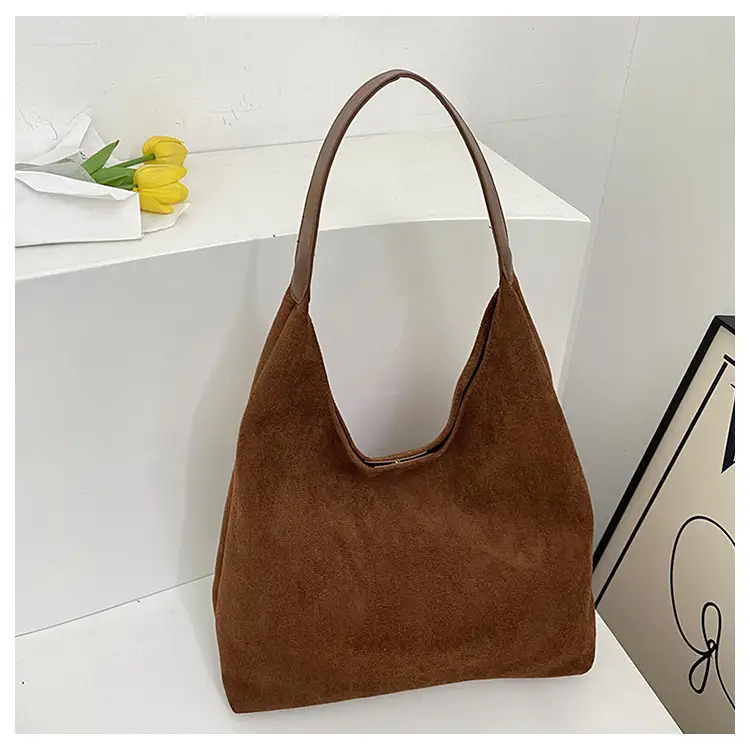 Women's Niche Suede Shoulder Bag Large Capacity Tan - Image 2