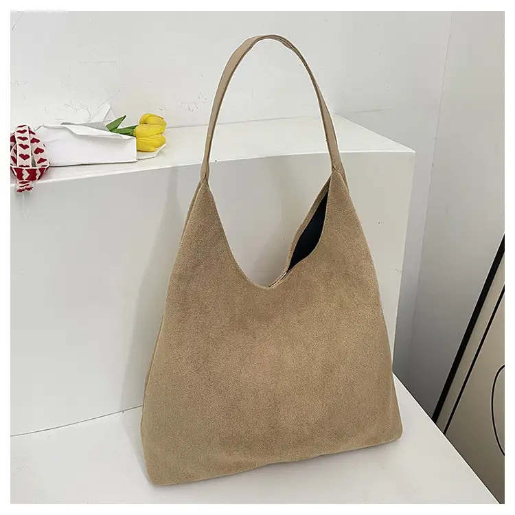 Women's Niche Suede Shoulder Bag Large Capacity Tan - Image 4