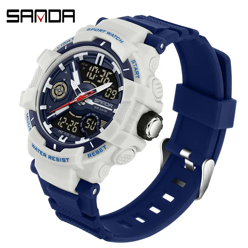 Sanda Black Dual Display Waterproof Sports Watch