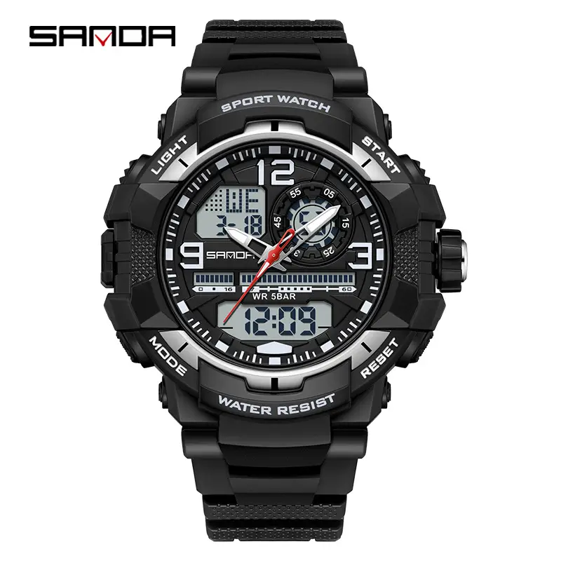Sanda Black Dual Display Waterproof Sports Watch