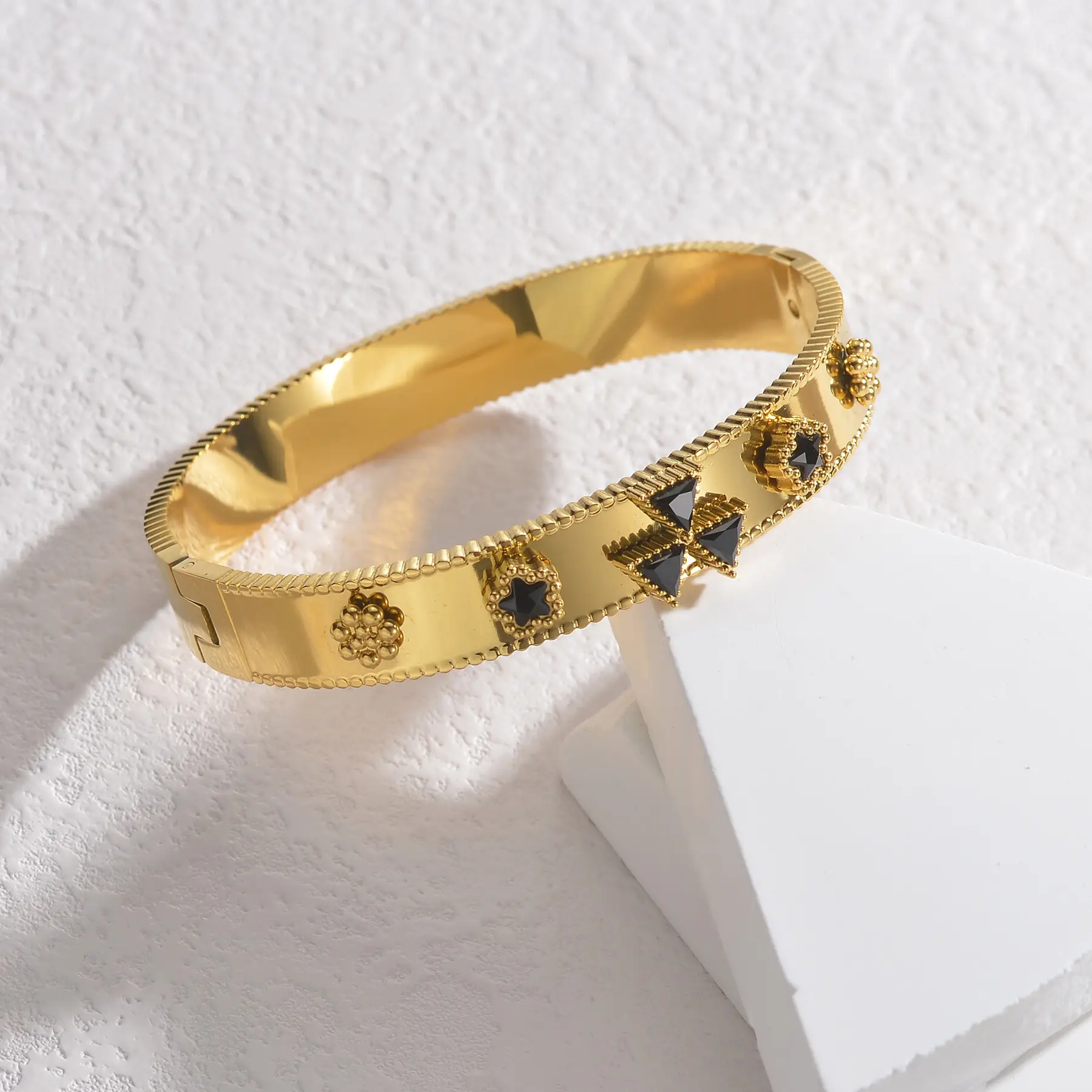 18K Gold Cross Bracelet with Zircon Stones - Image 2