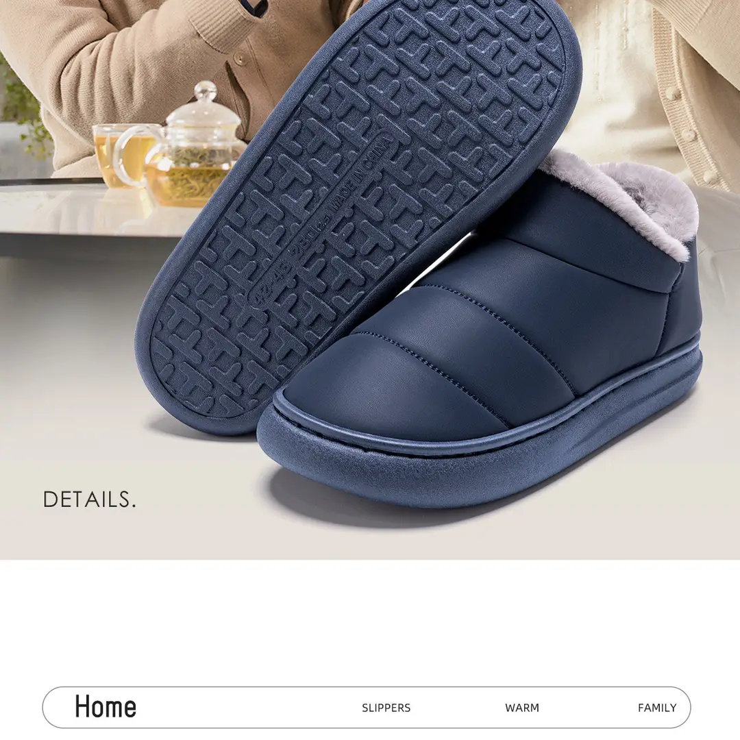 Jieliya Cotton Slippers for the Elderly Men's Winter Outer Wearing fleece-lined Warm Waterproof Non-slip Household Leather Cotton Shoes for Men — feature 2