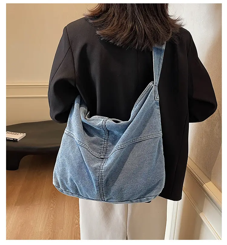 Washed Denim Crossbody Bag Large Capacity Korean Style — feature 1