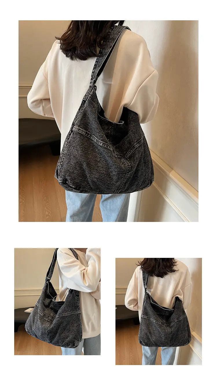 Washed Denim Crossbody Bag Large Capacity Korean Style — feature 10