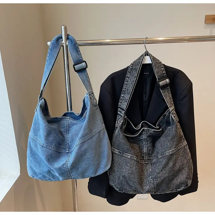 Washed Denim Crossbody Bag Large Capacity Korean Style — feature 11