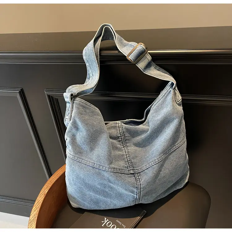 Washed Denim Crossbody Bag Large Capacity Korean Style — feature 12