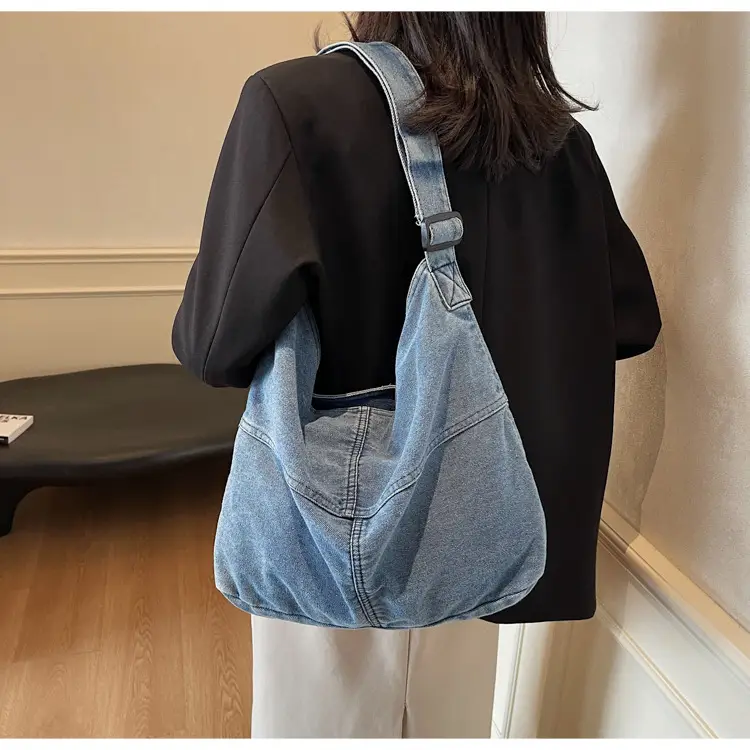Washed Denim Crossbody Bag Large Capacity Korean Style — feature 13