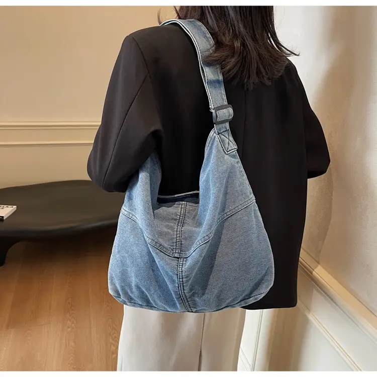 Washed Denim Crossbody Bag Large Capacity Korean Style — feature 14