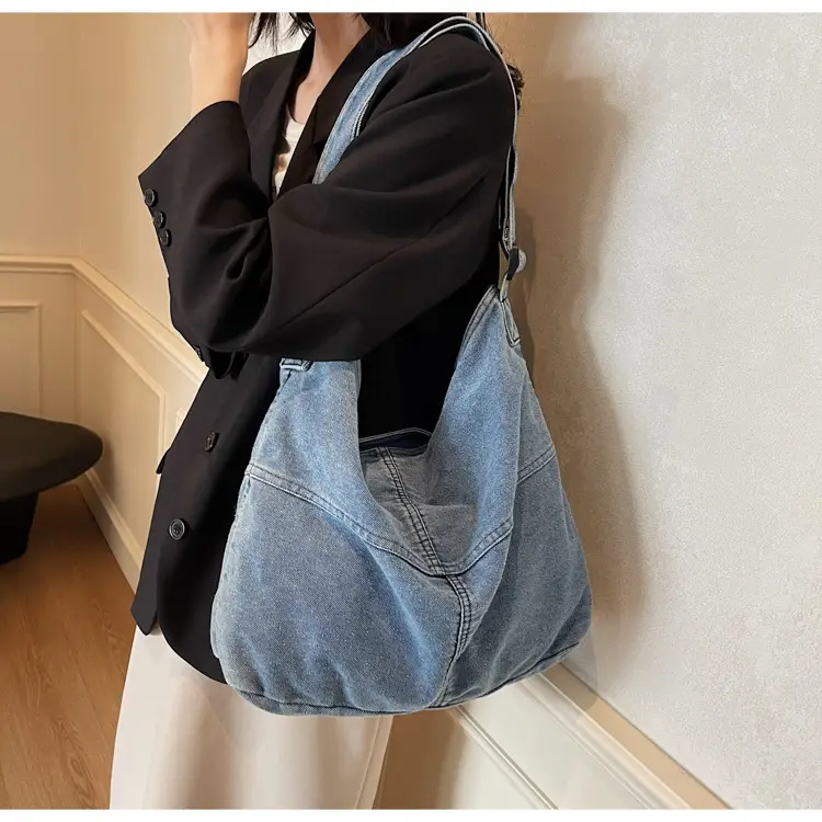 Washed Denim Crossbody Bag Large Capacity Korean Style — feature 15