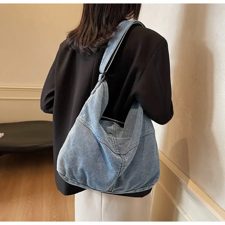 Washed Denim Crossbody Bag Large Capacity Korean Style — feature 16