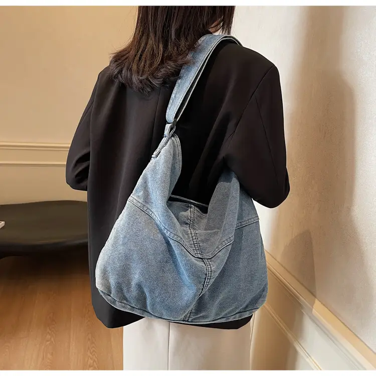 Washed Denim Crossbody Bag Large Capacity Korean Style — feature 17