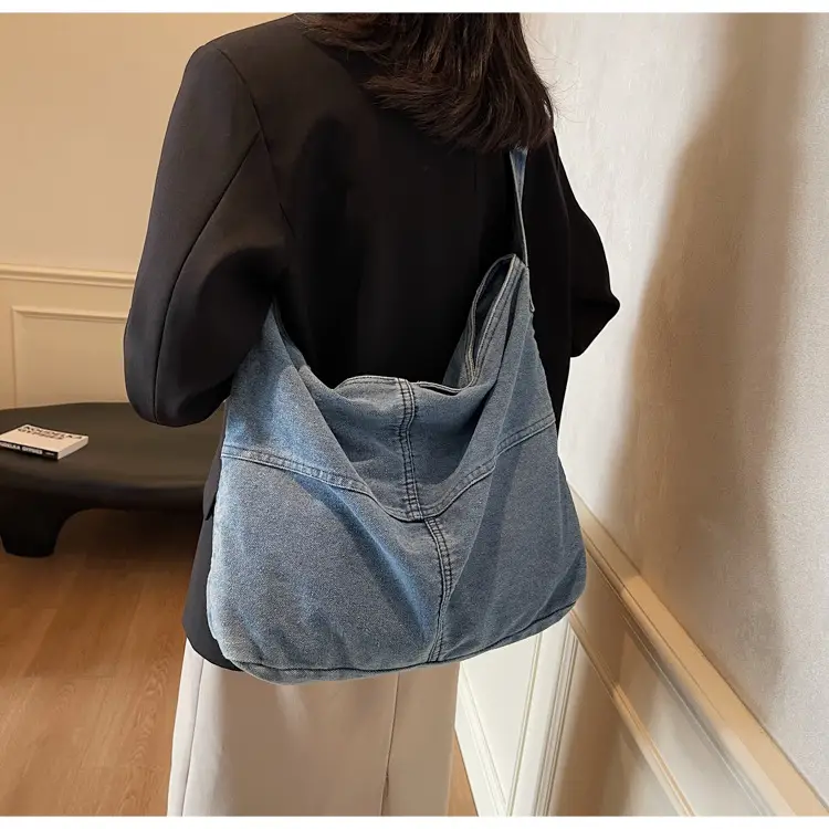 Washed Denim Crossbody Bag Large Capacity Korean Style — feature 18
