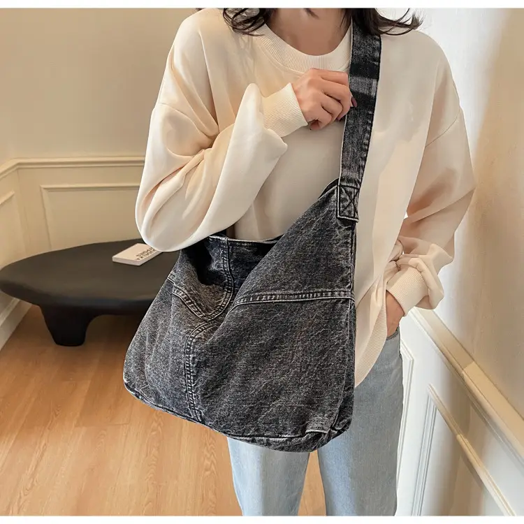 Washed Denim Crossbody Bag Large Capacity Korean Style — feature 23