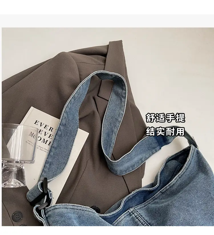Washed Denim Crossbody Bag Large Capacity Korean Style — feature 5