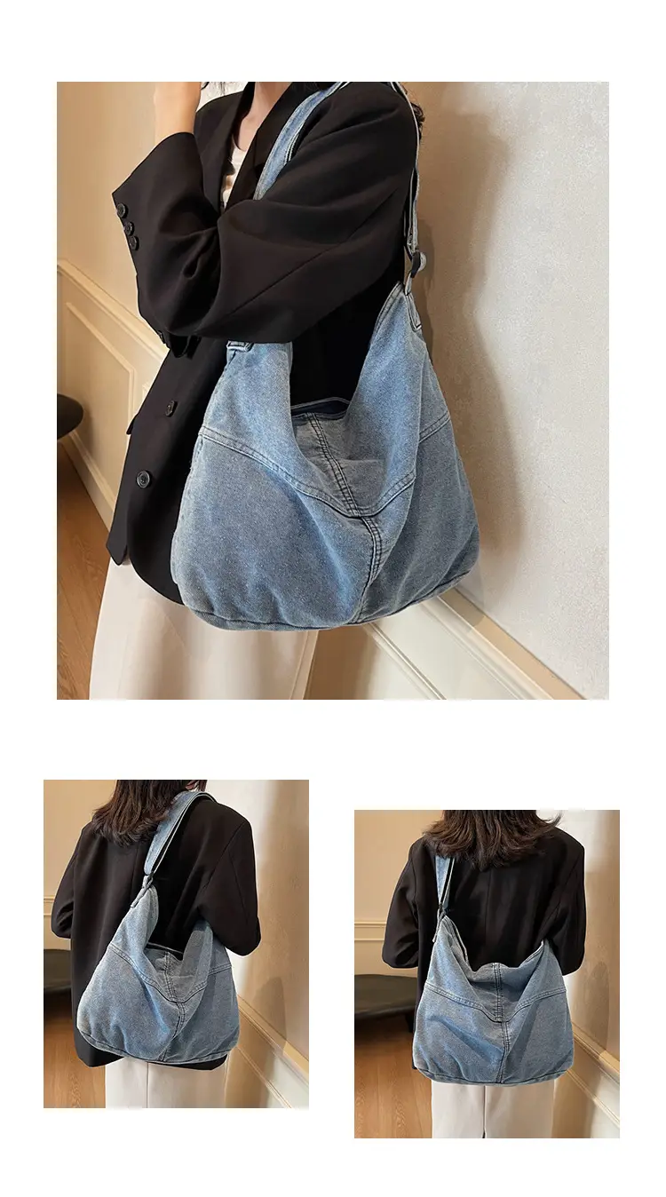 Washed Denim Crossbody Bag Large Capacity Korean Style — feature 9