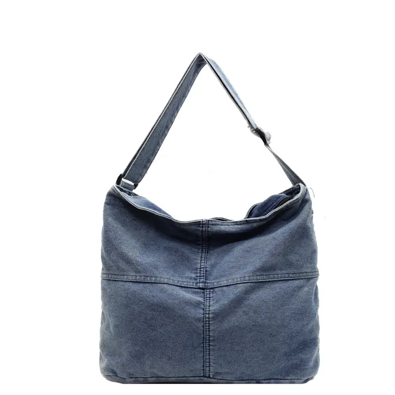Washed Denim Crossbody Bag Large Capacity Korean Style - Image 2