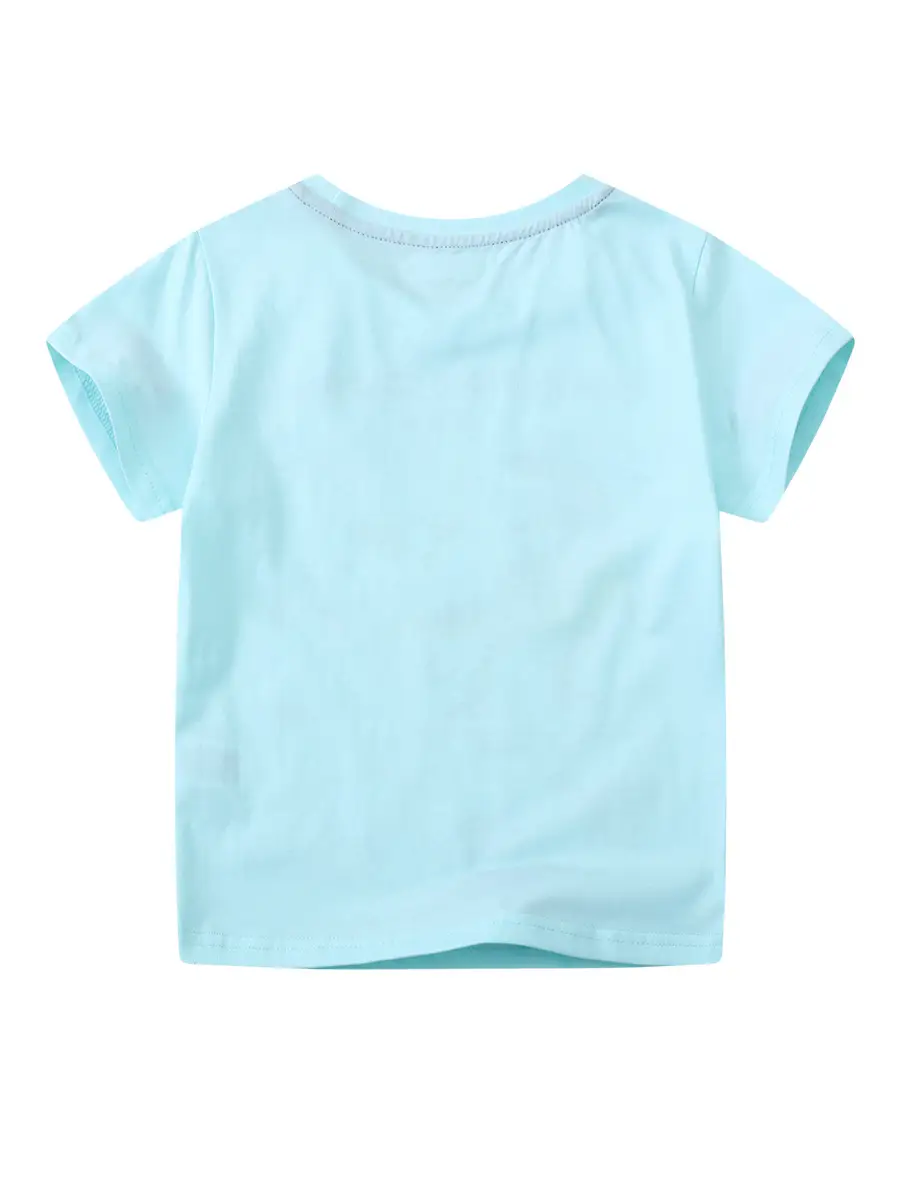 Boy's Cotton Dinosaur Shirt Light Blue Summer Round Neck - Image 3