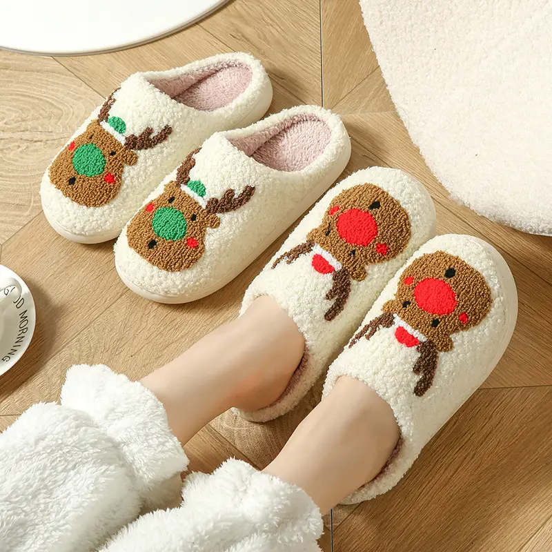 Elk Christmas Cotton Slippers for Women and Couples, Autumn and Winter Cross-Border Foreign Trade, Fleece-Lined, Warm Indoor Home Plush Slippers for Men - Image 6