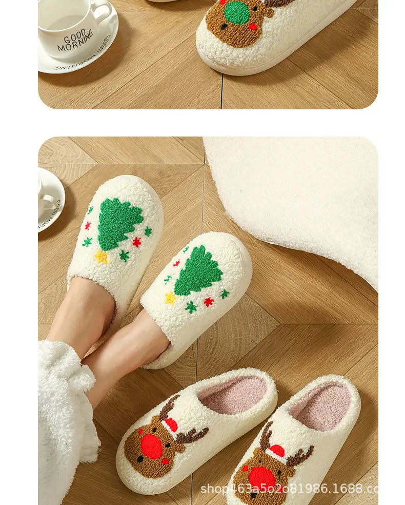 Elk Christmas Cotton Slippers for Women and Couples, Autumn and Winter Cross-Border Foreign Trade, Fleece-Lined, Warm Indoor Home Plush Slippers for Men — feature 11