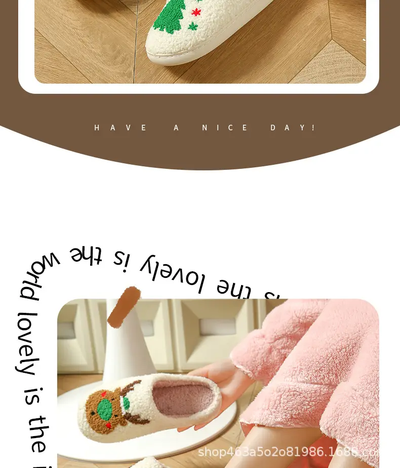 Elk Christmas Cotton Slippers for Women and Couples, Autumn and Winter Cross-Border Foreign Trade, Fleece-Lined, Warm Indoor Home Plush Slippers for Men — feature 2