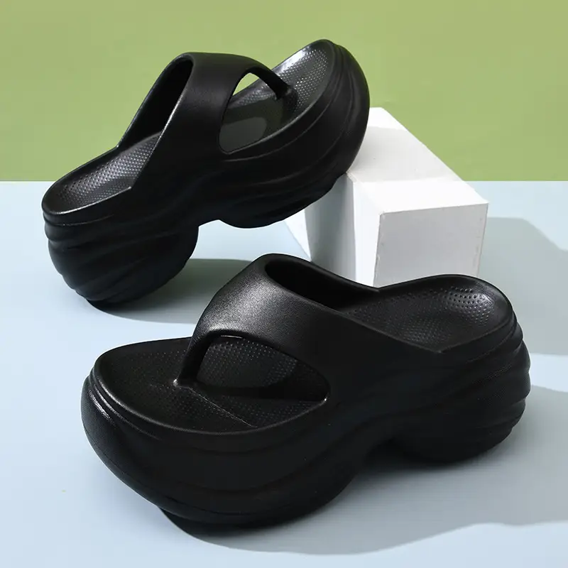 8CM Height-Increased Thick-Bottom Flip-Flops Women's Summer Outfit Breathable Beach Non-Slip Slippers High-End Wear-Resistant Sandals