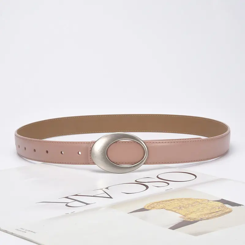 White Slim Fit Oval Buckle Belt for Men Women - Image 14