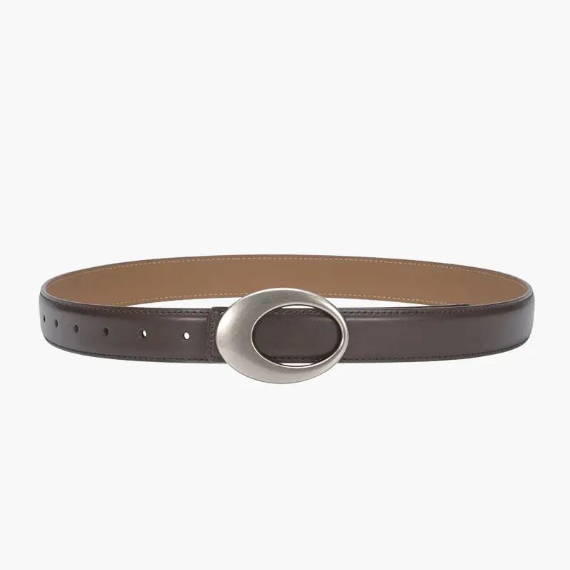 White Slim Fit Oval Buckle Belt for Men Women - Image 8
