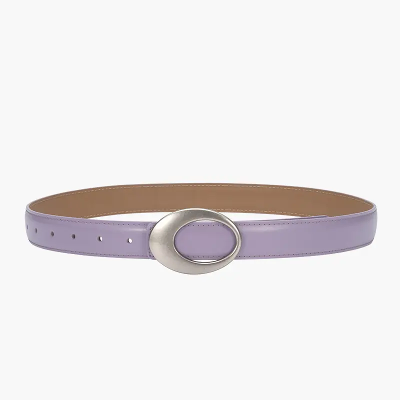 White Slim Fit Oval Buckle Belt for Men Women - Image 10