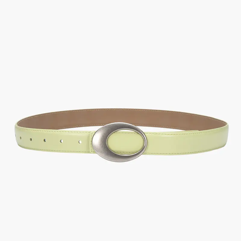 White Slim Fit Oval Buckle Belt for Men Women - Image 11