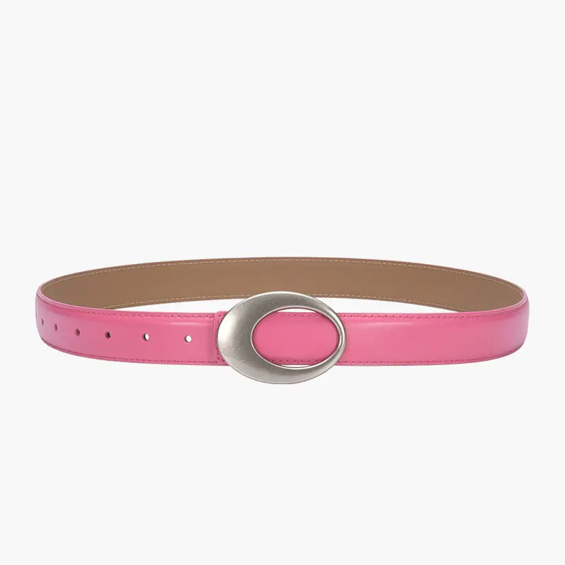 White Slim Fit Oval Buckle Belt for Men Women - Image 12