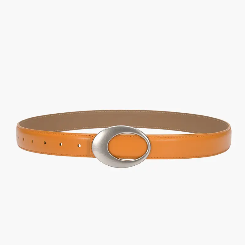 White Slim Fit Oval Buckle Belt for Men Women - Image 13