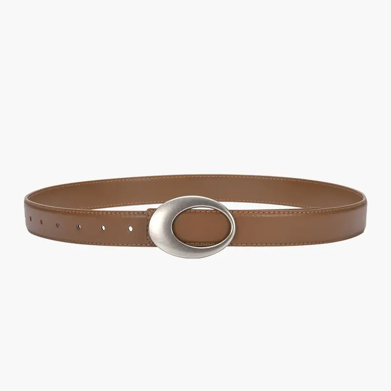 White Slim Fit Oval Buckle Belt for Men Women - Image 2
