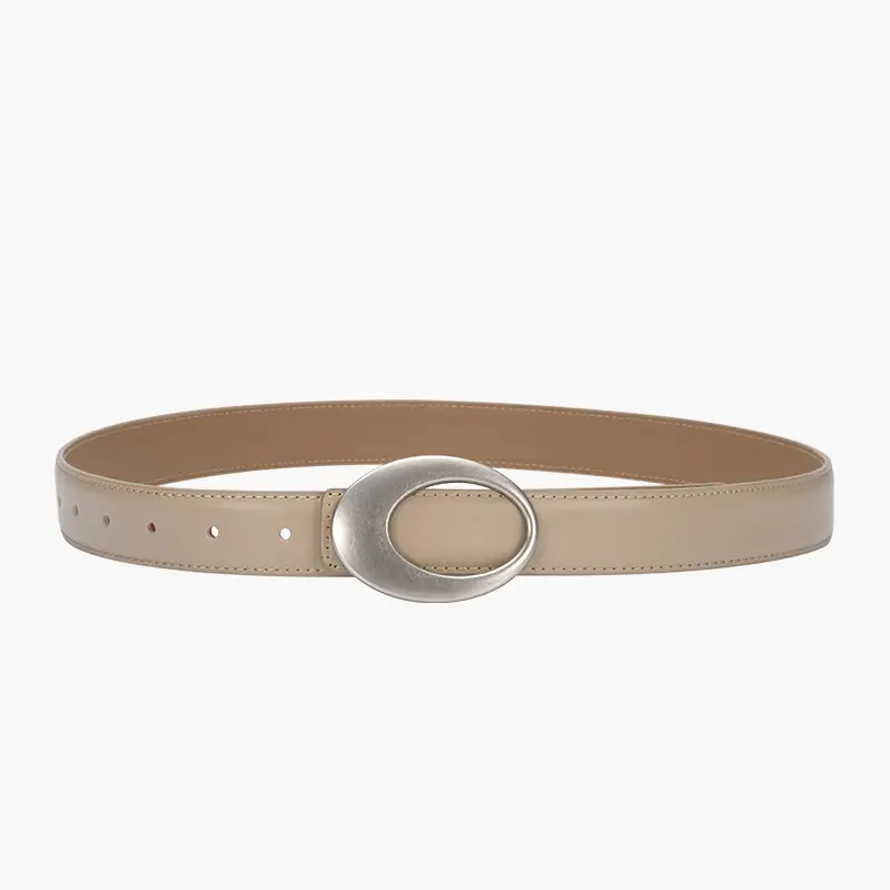 White Slim Fit Oval Buckle Belt for Men Women - Image 3