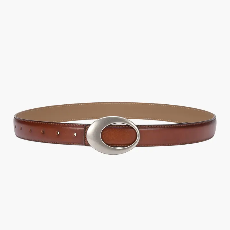 White Slim Fit Oval Buckle Belt for Men Women - Image 4