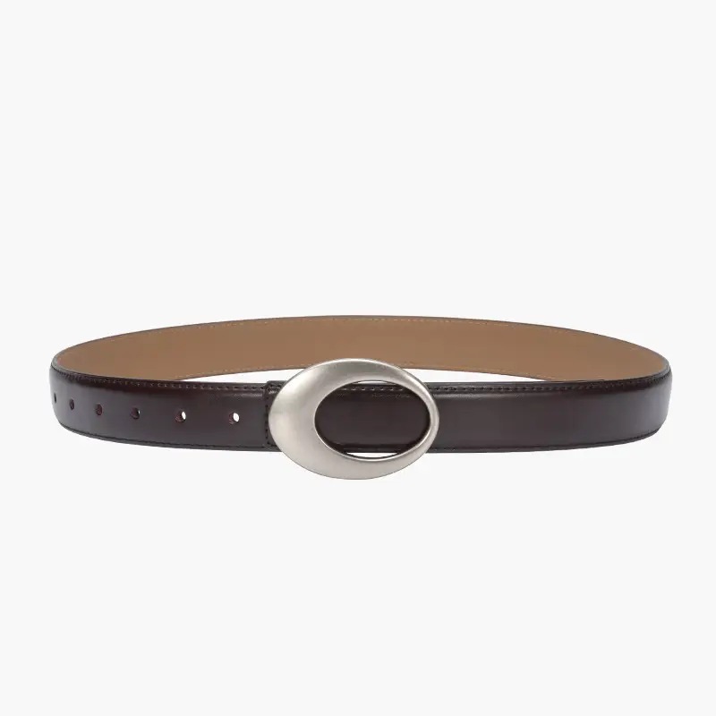 White Slim Fit Oval Buckle Belt for Men Women - Image 5