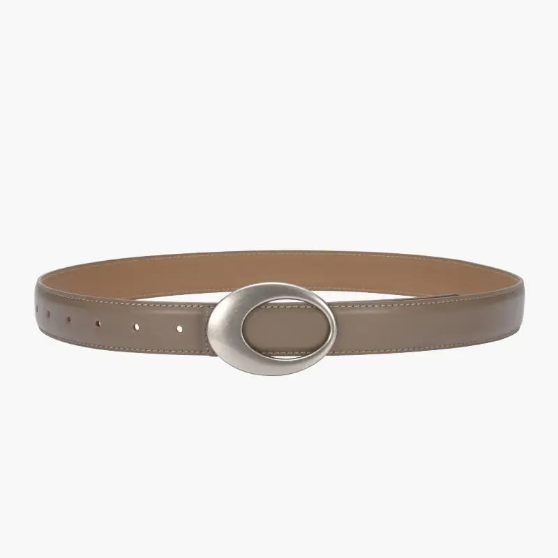 White Slim Fit Oval Buckle Belt for Men Women - Image 6