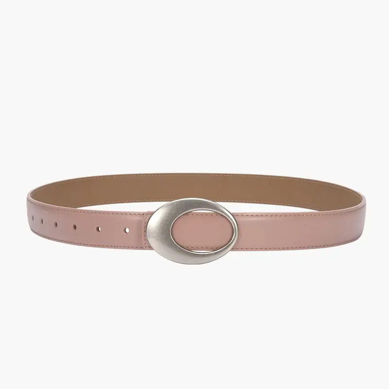 White Slim Fit Oval Buckle Belt for Men Women - Image 9