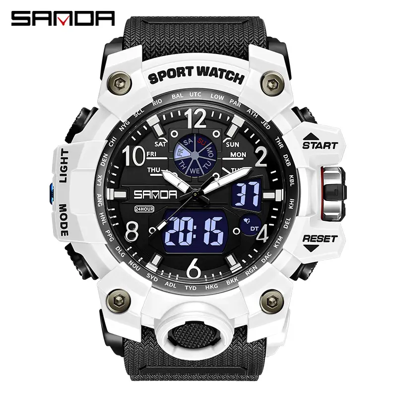 Sanda Sport Watch White Chronograph Luminous Waterproof - Image 46