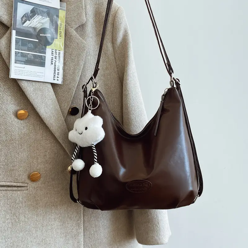 Women's Black Korean Style Shoulder Bag with Cloud Charm - Image 6